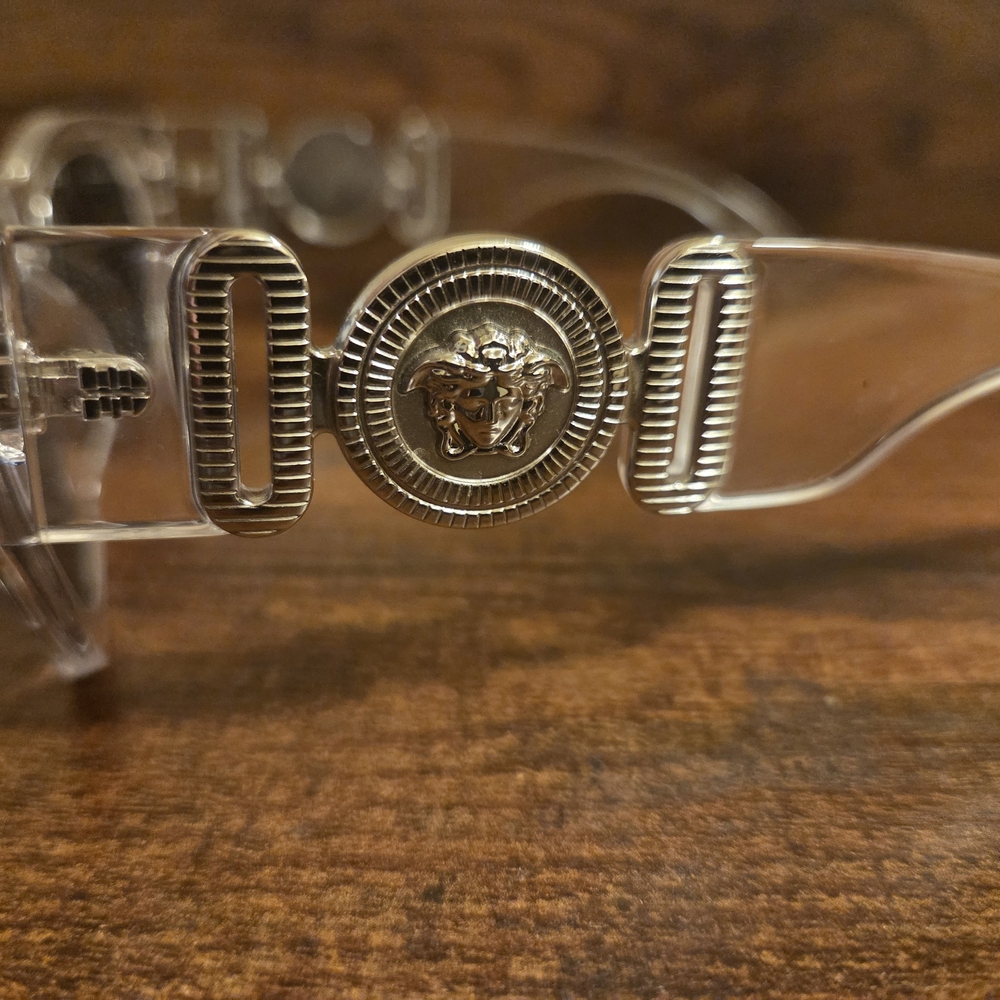 Versace Men's Glasses with Clear and Silver Design